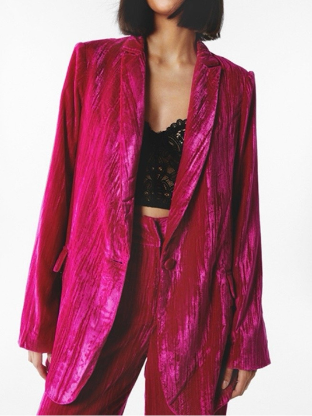 Nasty Gal Hot Pink Crushed Velvet Blazer